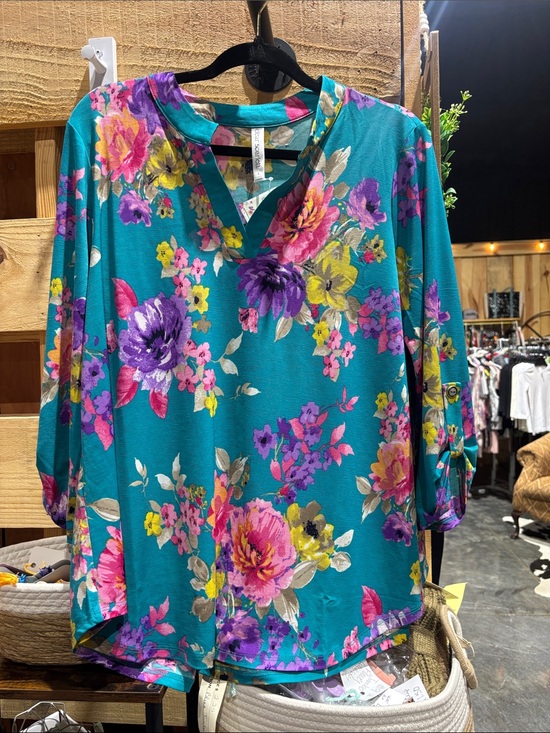 Tops - Floral Teal Women's Top